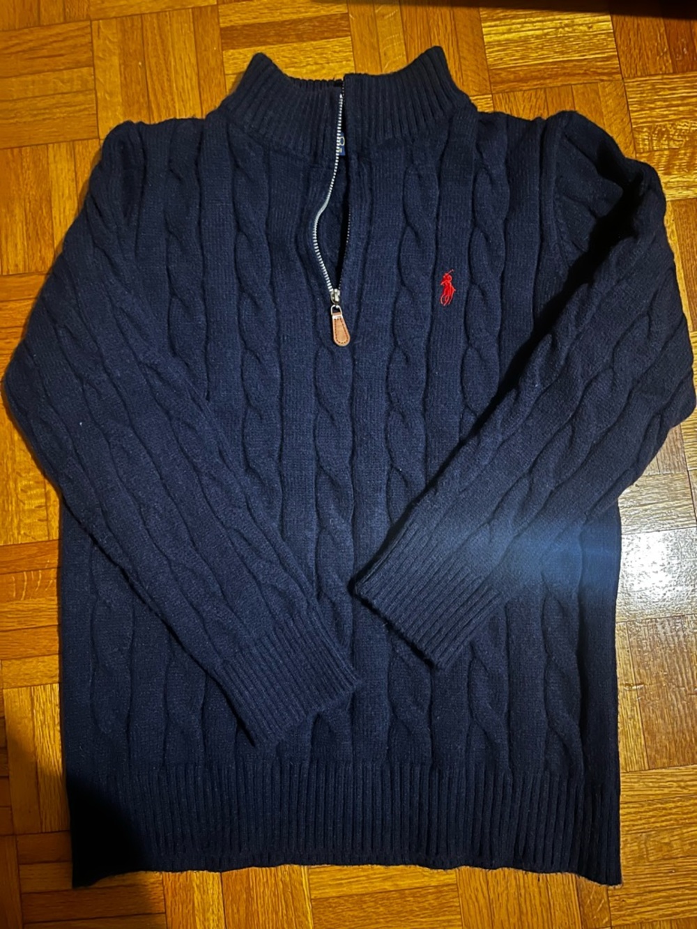 Polo by Ralph Lauren Navy Cable-Knit Quarter-Zip Sweater with Red Pony